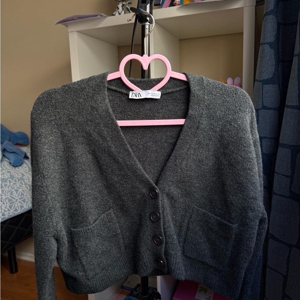 ZARA Gray Button Front Knit Cardigan Sweater Women’s Size M